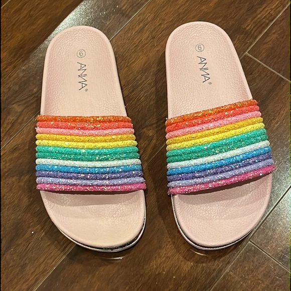 ⭐️EUC - Anina - Pink & Rainbow Sparkle Samdal Slides - Woman's Size 6 - Picture 6 of 10
